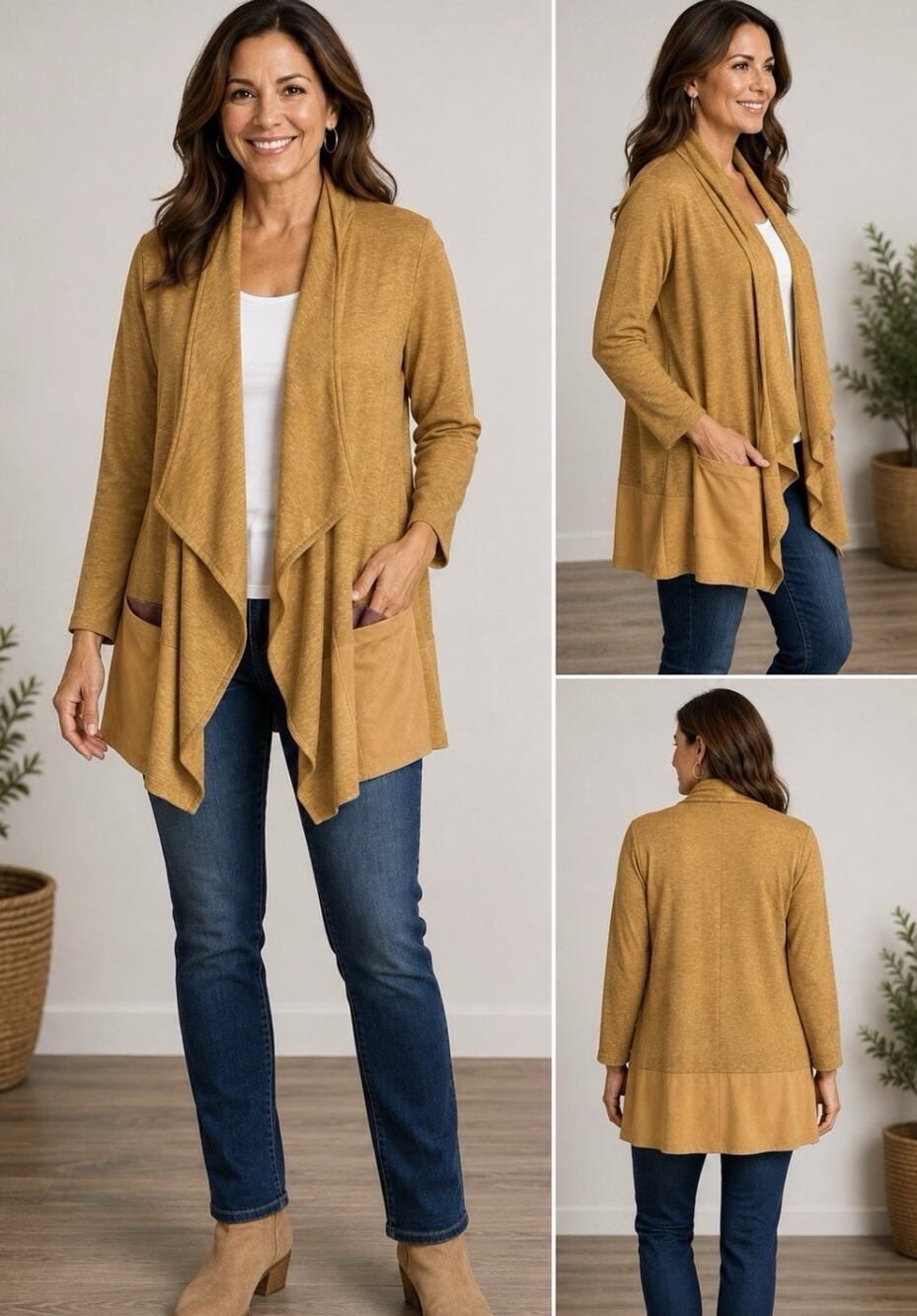 Logo by Lori Goldstein Size Large Long Sleeve Faux Suede Pockets Cardigan